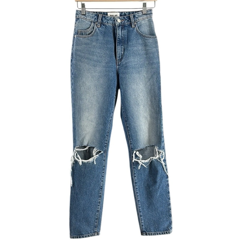 Rolla’s Dusters Jeans highrise slim rigid distressed knee medium wash sz 26 - Picture 3 of 14